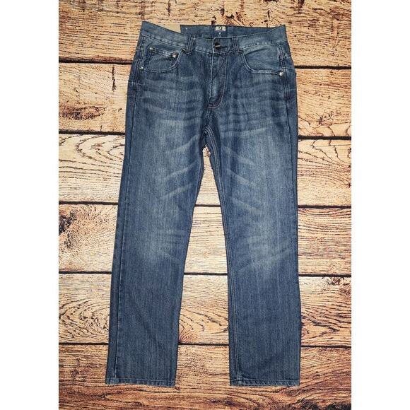 Fusai Men’s Blue Jeans Size 34x32 Embroidered Back Pockets Straight Leg Pants - Picture 1 of 8